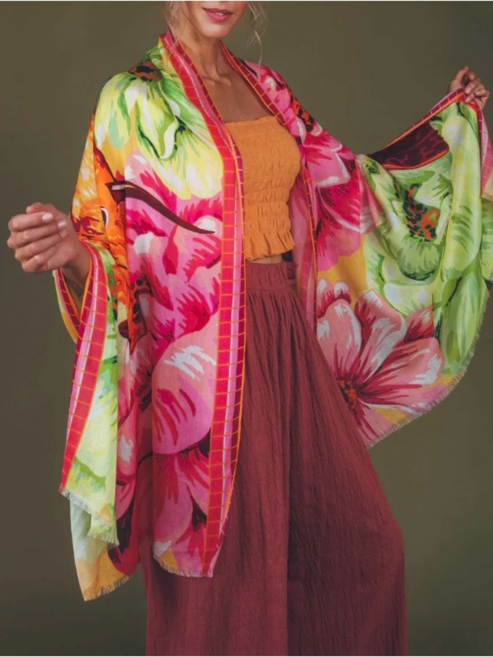 Colorful floral with large bird wrap